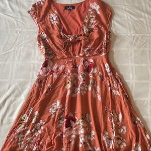 Lulus Floral bust Tie Mini Dress in Coral